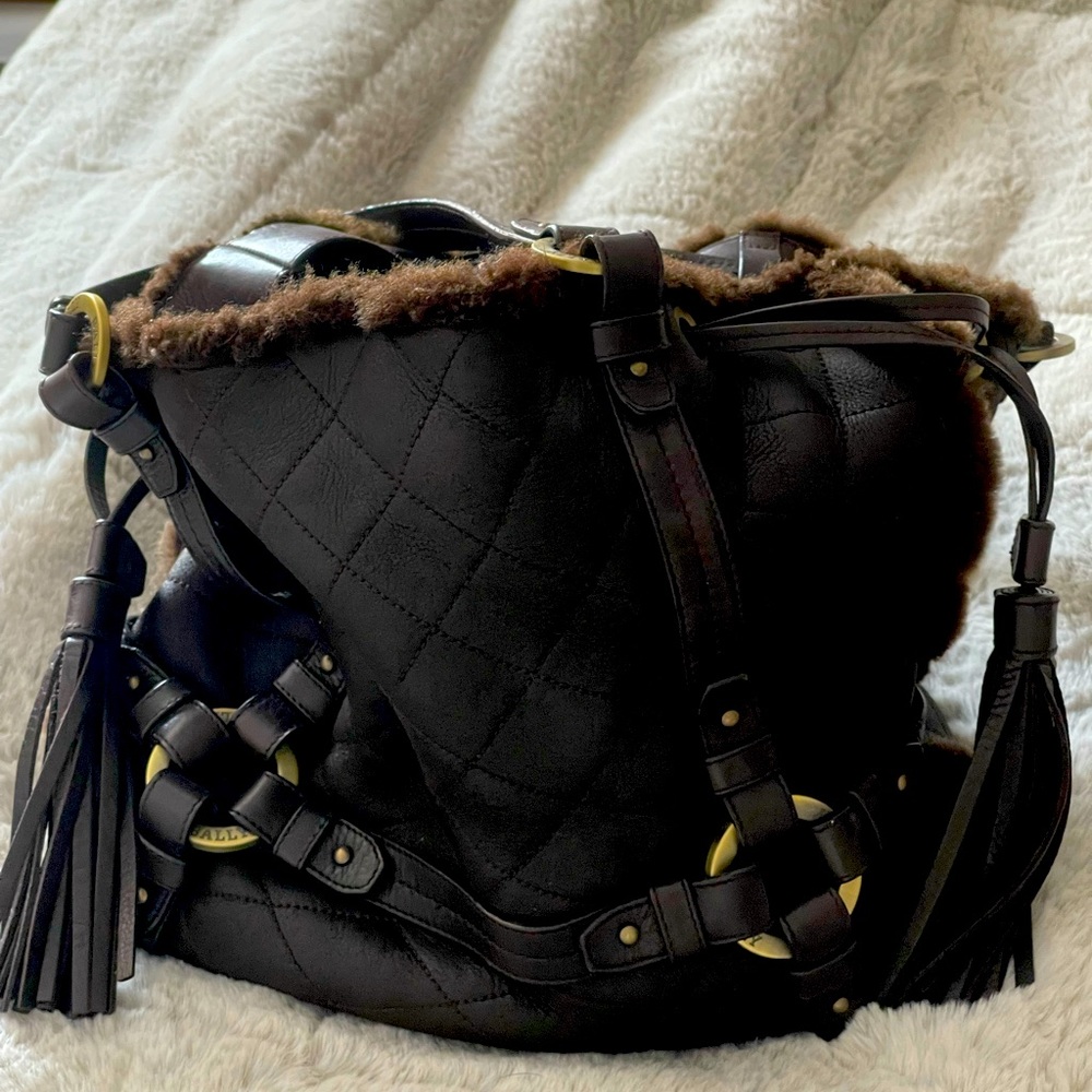 Bally lamb skin and shearling bucket bag